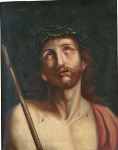 ÉCOLE FRANÇAISE du XIXe siècle Le Christ aux outrages Huile sur toile. 41 x 32