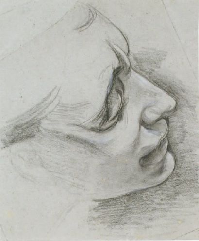 Luc Olivier MERSON (1846-1920) Tête de femme de profil Pierre noire, étude de figure...