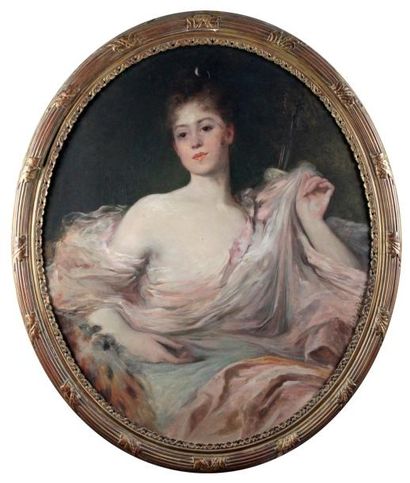 Hélène LE ROY D'ÉTIOLLES (née en 1866) 
PORTRAIT DE FEMME
Huile sur toile de forme...