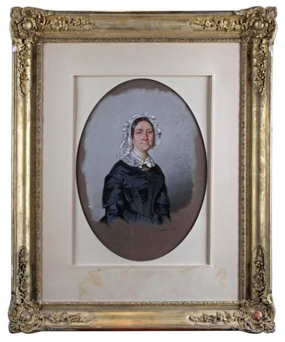Honoré Charles SARDOU (1806-1872) 
PORTRAIT DE PAULINE DOUVRE, 1846
Fusain signé...