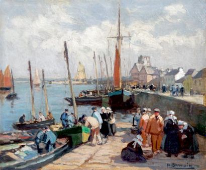 Henri BARNOIN (1882-1940) CONCARNEAU, lLE QUAI PÉRÉNOFF
Huile sur panneau signée...