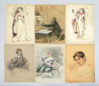 Lucien LOPEZ-SILVA (né en 1862) 
VINGT ET UN DESSINS à l'aquarelle et encre de Chine...