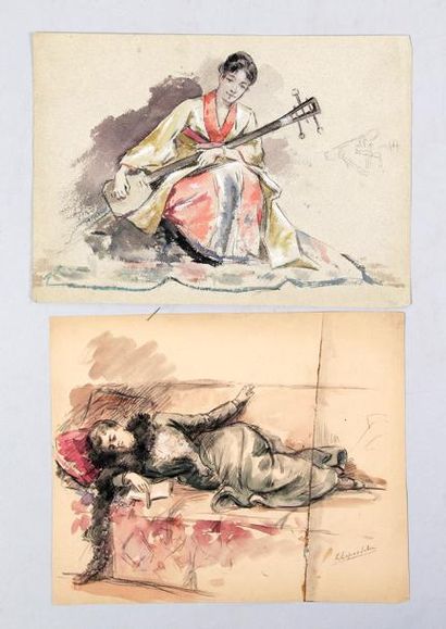Lucien LOPEZ-SILVA (né en 1862) 
VINGT ET UN DESSINS à l'aquarelle et encre de Chine...
