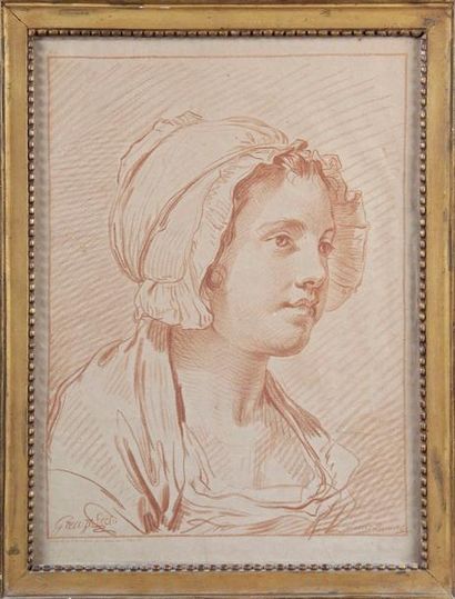 Louis BONNET (1736-93) d'après Jean-Baptiste GREUZE 
PORTRAIT D'UNE JEUNE FILLE ET...