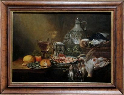 Alexander Adriaenssen (1587-1661) NATURE MORTE AU PICHET DE GRÈS, SALERON, PLAT DE...