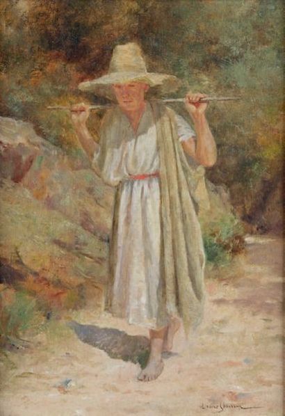 John Louis SCHONBORN - 1852-1931 PROMENEUR EN ALGÉRIE
Huile sur toile signée en bas...