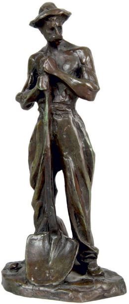Aimé Jules DALOU - 1838-1902 LE TERRASSIER
Bronze à patine brun vert nuancé signé.
Marque...