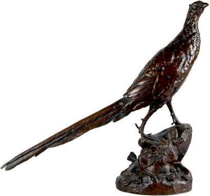 Leon BUREAUD - 1866-1906 FAISAN SUR UN ROCHER
Épreuve en bronze à patine mordorée...