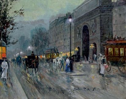 F. COULY-RAYMOND - actif vers 1900 PARIS, LA PORTE SAINT-MARTIN, 1904
Huile sur toile...