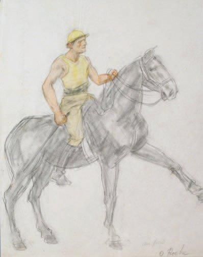 Odilon ROCHE - 1868-1947 AU PAS Dessin aux crayons de couleurs. 27 x 20