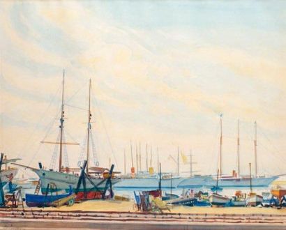 Tony MINARTZ - 1875-1944 LE PORT DE NICE Aquarelle signée en bas à gauche. 38 x ...