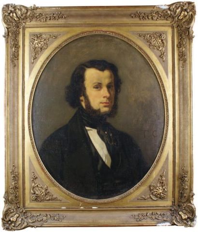 Thomas COUTURE - 1815-1879 PORTRAIT D'HOMME AUX FAVORIS, vers 1840. Huile sur toile...