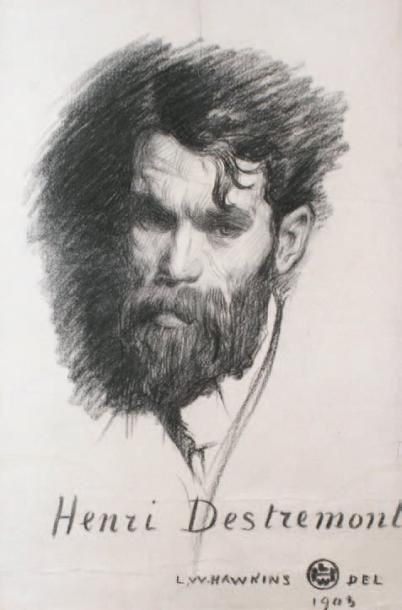 Louis Welden HAWKINS - 1849-1910 PORTRAIT D'HENRI DESTREMONT, 1903. Dessin au fusain...