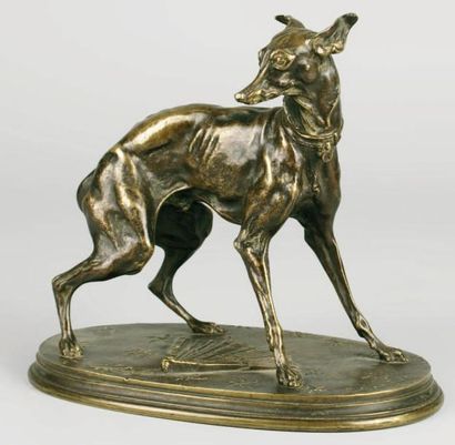Pierre-Jules MÈNE - 1810-1879 LE LÉVRIER Épreuve d'édition en bronze à patine brun...
