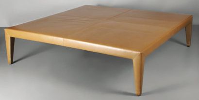 Philippe HUREL, designer contemporain TABLE BASSE carrée de salon entièrement gainée...