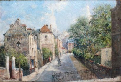 Émile SAUDEMONT - né en 1898 MONTMARTRE, LA RUE DE L'ABREUVOIR Huile sur toile, signée...