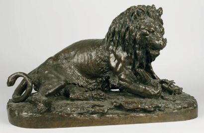 Christophe FRATIN - 1801-1864 LION CAPTURANT UN GAVIAL Épreuve en bronze à patine...