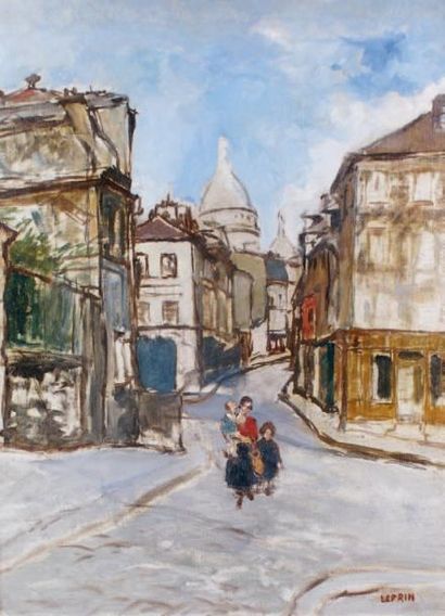 Marcel LEPRIN- 1891-1933 RUE à MONTMARTRE Huile sur toile, signée en bas à droite....