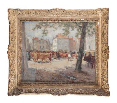 Jules MERLE - XIX-XXe siècle LE MARCHÉ AUX BOEUFS À BRIOUDE (Haute-Loire), 1943
Huile...