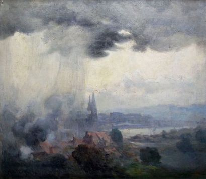 Henri LERICHE - 1868-1944 VUE DE CHARTRES SOUS L'ORAGE
Huile sur toile signée en...