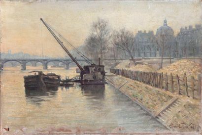 Clovis DIDIER - 1858-1939 PÉNICHE SUR LA SEINE À PARIS, 1926
Huile sur toile signée...