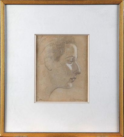 Serge PONOMAREW (1911-1984) PORTRAIT DE PROFIL, 1940
Fusain et craie blanche signés...