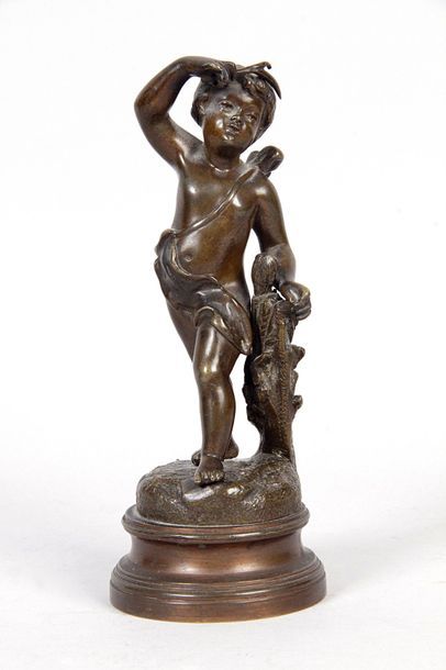 Joseph BERTHOZ, XIXe siècle PUTTO MOISSONNEUR Bronze à patine mordorée, signé, ancienne...