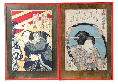 null ACTEURS en buste pur. Cinq gravures, estampes «OBAN TATE-E», quatre par «KUNISADA/TOYOKUNI...