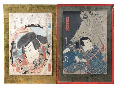 null ACTEURS en buste pur. Cinq gravures, estampes «OBAN TATE-E», quatre par «KUNISADA/TOYOKUNI...