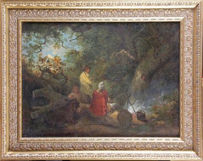 Georges MORLAND - 1763-1804 PETIT CAMPEMENT PRÈS DU FEU, 1792
Huile sur toile signée...