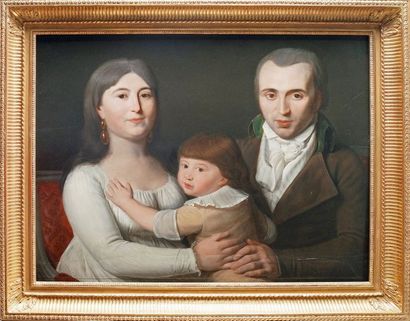 École FRANÇAISE vers 1790 PORTRAIT D'UN COUPLE AVEC SON ENFANT
Huile sur panneau.
54...