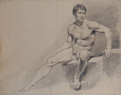 Attribué à Anne-Louis GIRODET ACADÉMIE D'HOMME Fusain.
46 x 60