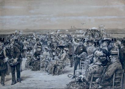 Ludovico MARCHETTI - 1853-1909 LE PESAGE DE LONGCHAMP LE JOUR DU GRAND PRIX DE PARIS,...