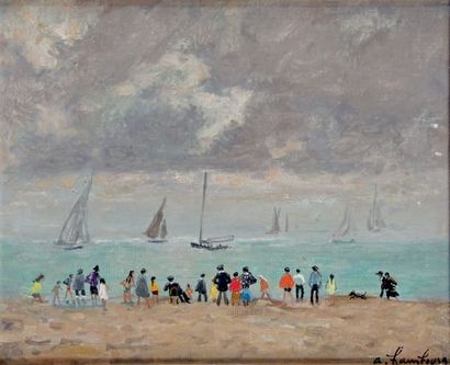 André HAMBOURG - 1909-1999 TEMPS CALME OU LES YACHTS, ÉTÉ 1958
Huile sur toile signée...