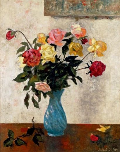 Roland OUDOT - 1897-1981 VASE DE ROSES
Huile sur toile signée en bas à droite.
80...