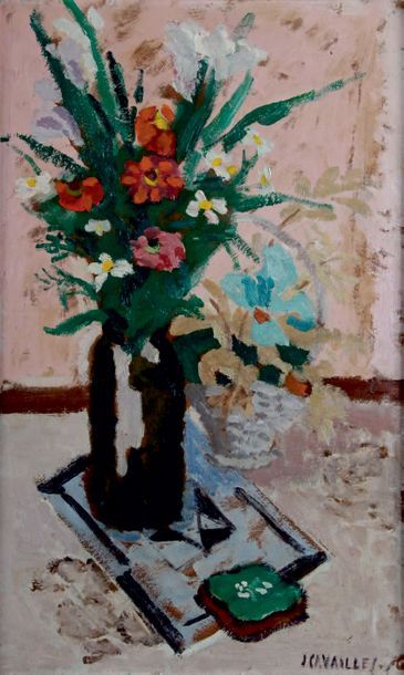 Jules CAVAILLES - 1901-1977 VASE DE FLEURS
Huile sur papier marouflé sur toile signee...