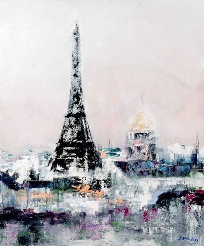 Victor SPAHN - né en 1949 PARIS, LA TOUR EIFFEL
Huile sur toile signée en bas à droite.
64,5...