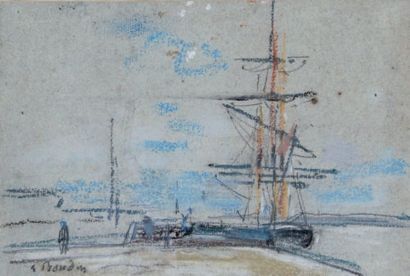 Eugène BOUDIN - 1824-1898 LE TROIS MÂTS
Pastel sur papier bleuté signé en bas à gauche.
15...