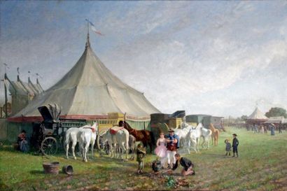 Charles Édouard FRÈRE - 1837-1894 LES GENS DU CIRQUE
Huile sur toile signée en bas...