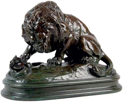 Antoine-Louis BARYE - 1795-1875 LION AU SERPENT N° 1
Groupe en bronze à patine brun...