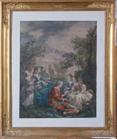 Jacques Firmin BEAUVARLET - 1731-1797 LECTURE ESPAGNOLE Eau-forte aquarellée d'époque...