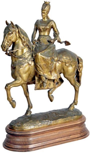Emmanuel FREMIET - 1824-1910 LA REINE ISABEAU DE BAVIÈRE À CHEVAL Groupe en bronze...