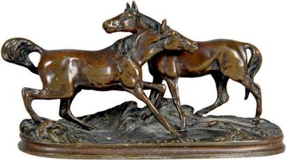 Pierre-Jules MÈNE - 1810-1879 L'ACCOLADE (1852)
Groupe en bronze à patine mordorée...