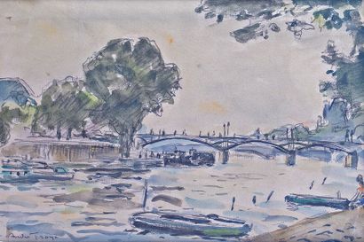 André FRAYE - 1887-1963 
PARIS, LA SEINE, LE PONT DES ARTS
Aquarelle signée en bas...