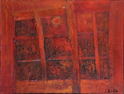 Suzanne MARTIN - née en 1926 
LA FENÊTRE ROUGE
Huile sur toile signée en bas à droite.
50...