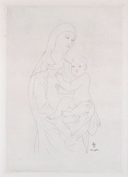 Tsuguharu FOUJITA - 1886-1968 
MATERNITÉ Eau-forte.
41 x 30