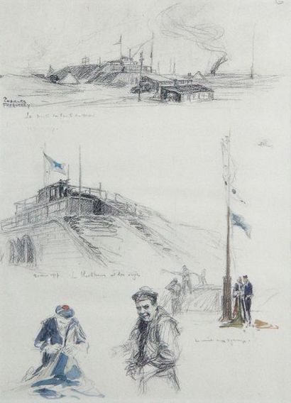 Charles FOUQUERAY - 1869-1956 
Deux dessins au fusain et à l'aquarelle.
- GRANDE...
