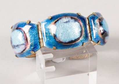 EMAUX YF à LIMOGES BRACELET ARTICULÉ en cuivre émaillé vers 1950 à motif cabocho...