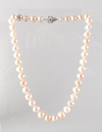 null COLLIER formé de un rang de quarante-deux perles semi-baroques roses diamètre...