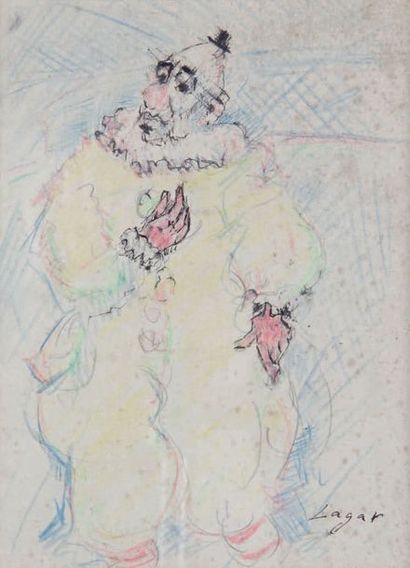 Celso LAGAR - 1891-1966 LE CLOWN
Crayon de couleur et encre de Chine signés en bas...